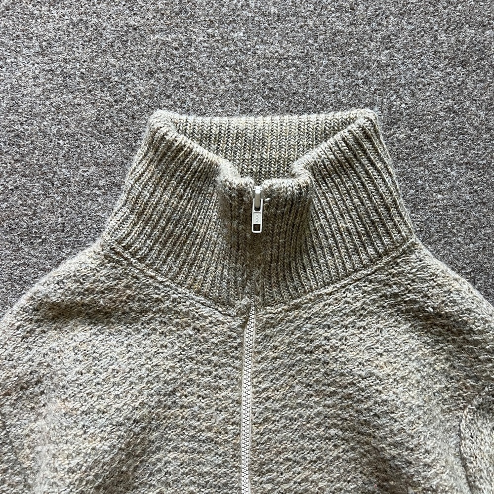 Vintage LL Bean 100% Wool Zip Up Cardigan Knit Sweater Beige Women M Made In USA - Picture 3 of 12